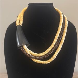 Tan and Brown Multi-Strand Necklace with Asymmetrical Design